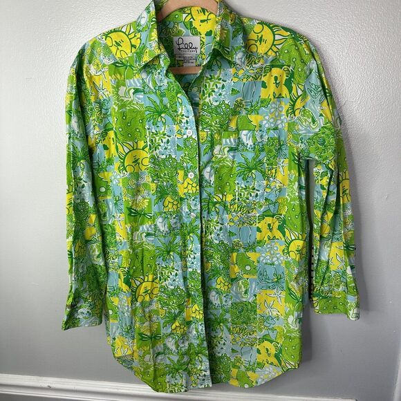 Lilly Pulitzer Women's 100% Cotton Green Hawaiian Shirt Size Small - Picture 1 of 6